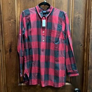 Gap Maternity Size Large Red and Dark Grey Plaid Flannel Button-up Shirt